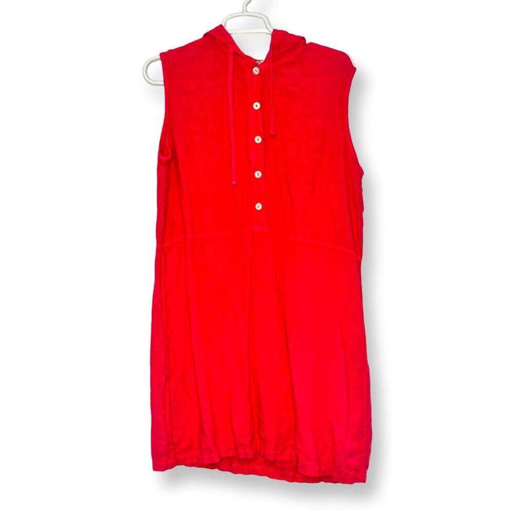 Sunbelt Coral Linen Sleeveless Hooded Short Dress Sz M